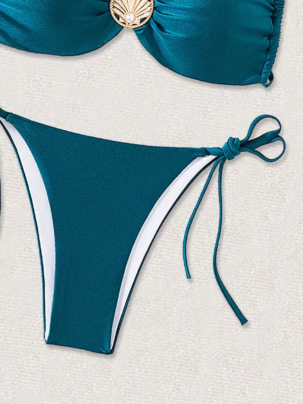 Backless Metal Pin Bikini Swim Set