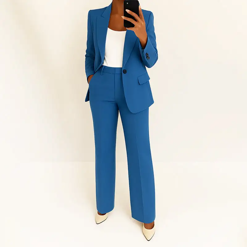 Women's High-Waist Wide-Leg Pants And Blazer Set