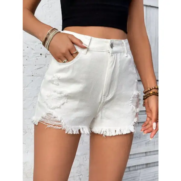 Distressed Raw Hem High Rise Denim Shorts