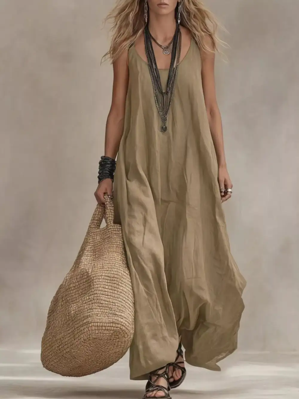 Scoop Neck Sleeveless Maxi Dress