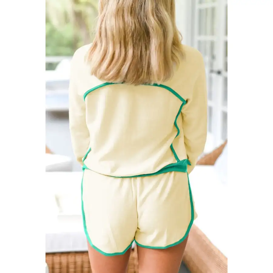 Soft Contrast Round Neck Top and Shorts Set