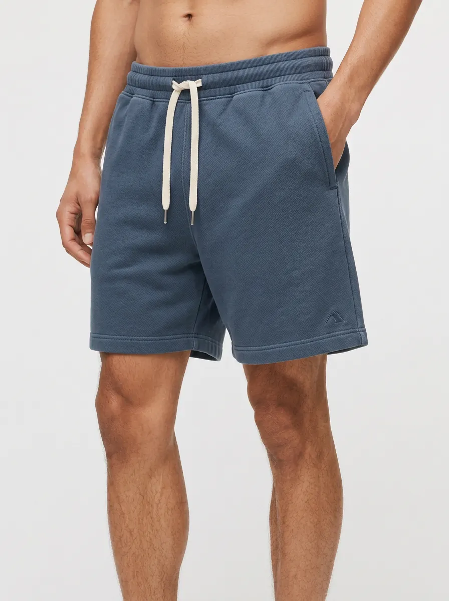 Men's Casual Blue Drawstring Cotton Sweat Shorts