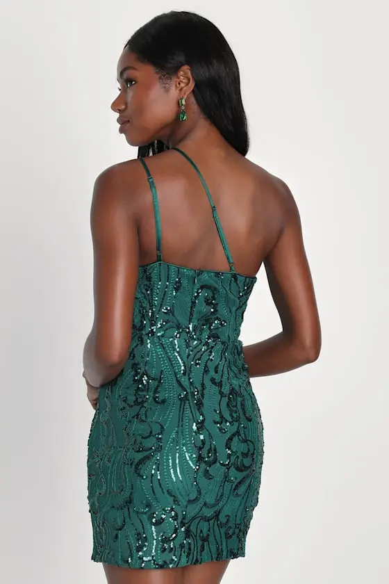 Alluring Shine Black Sequin One-Shoulder Mini Dress