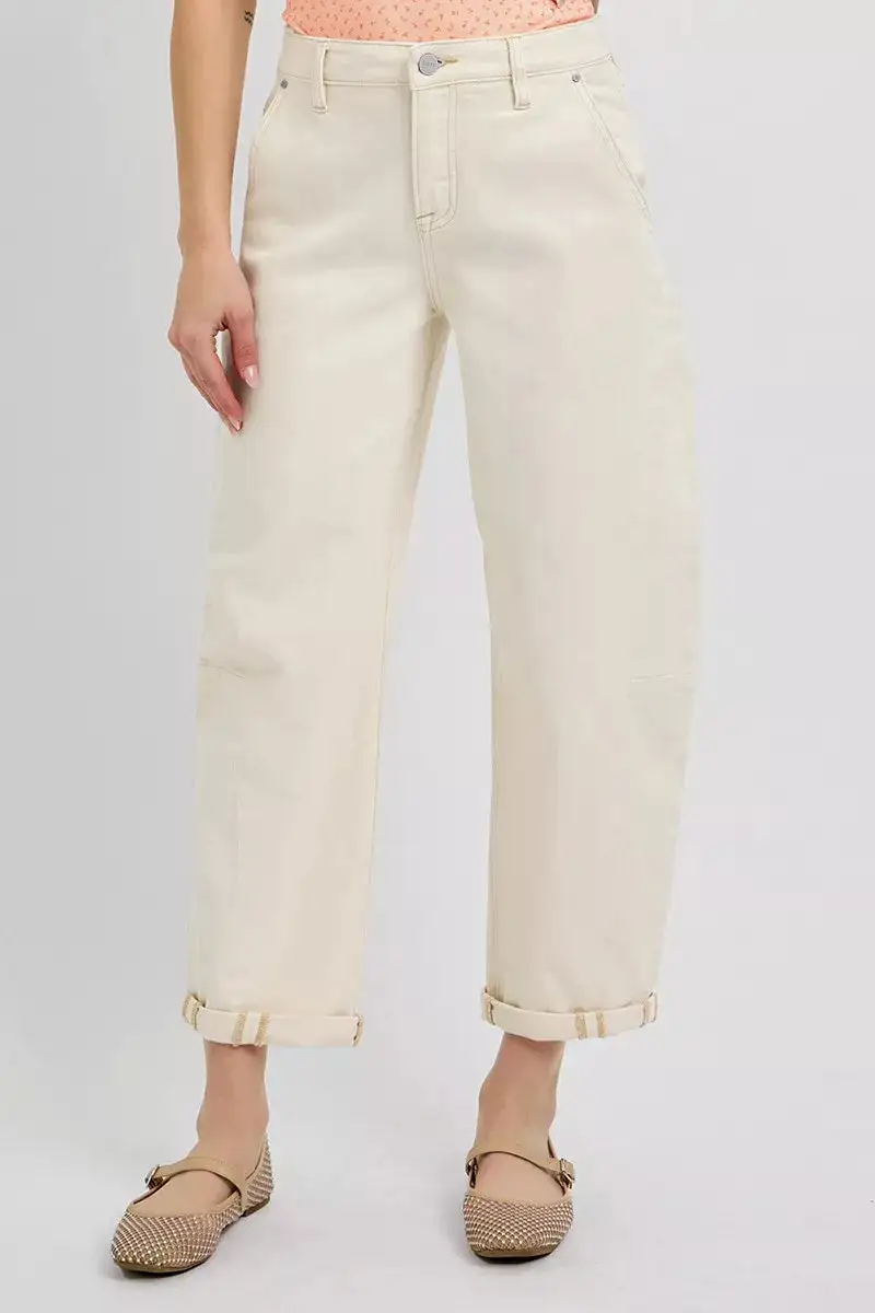 High Rise Cuffed Hem Relaxed Wide Leg Jeans