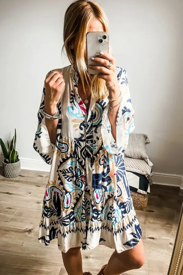 Easy Fit Printed Mini Tie Detail Dress