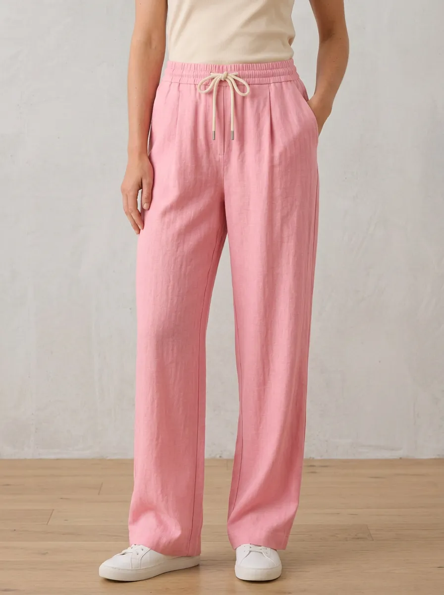 Women's Linen Inspired Adjustable Drawstring Waist Pants