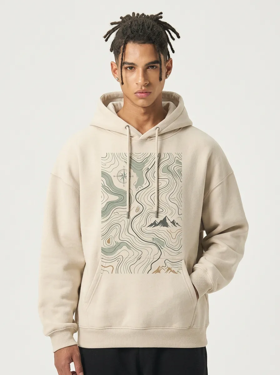 Men's Hiking Adventure Topographic Graphic Hoodie