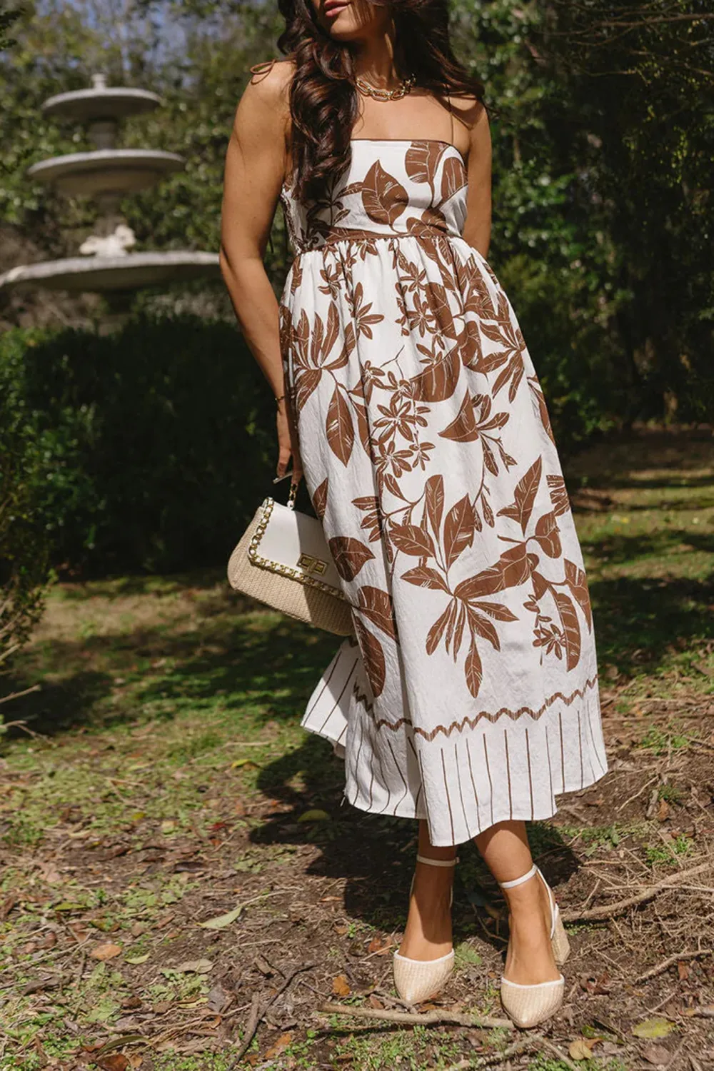 Plant Print Spaghetti Strap Dress