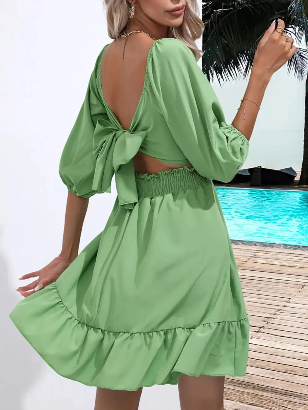 Smooth Finish Square Neck Ruffle Dress