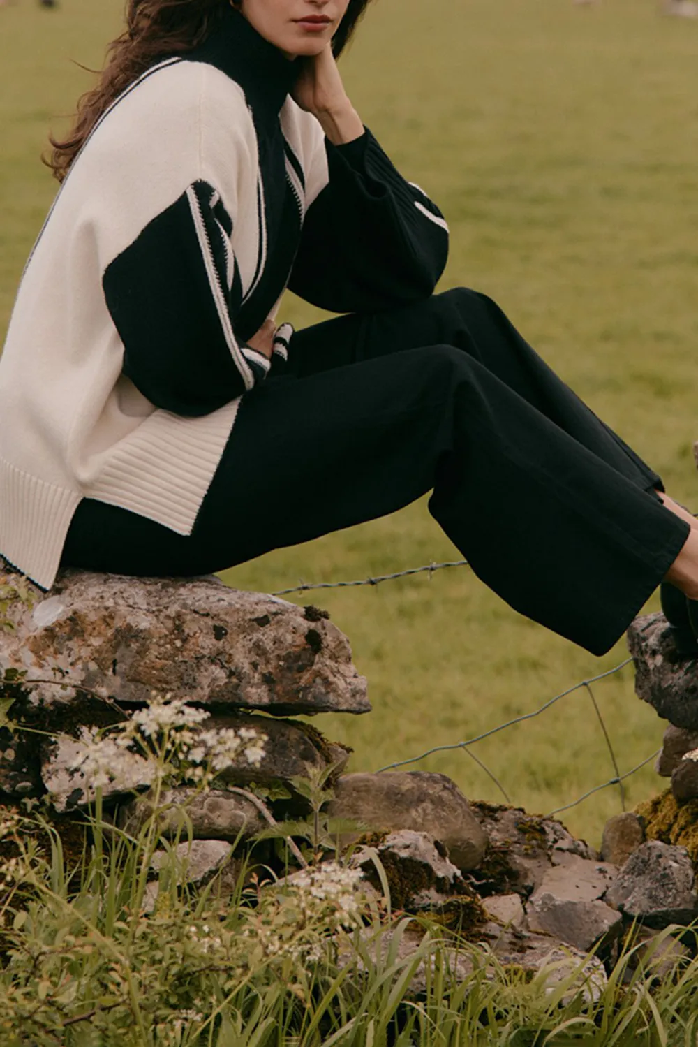 Color Blocked Striped Knit Sweater