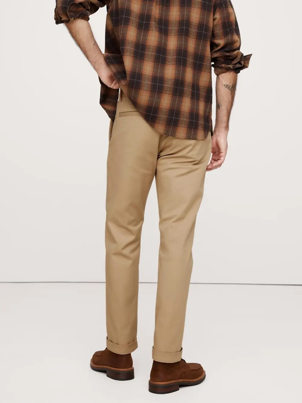 Men's Straight Khaki Beige Cotton Stretch Trousers