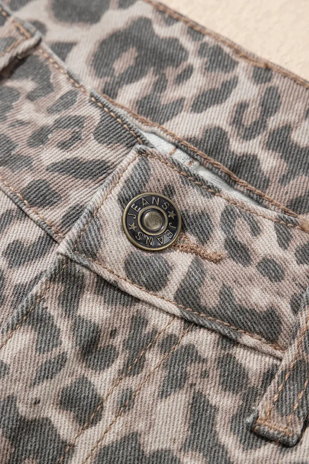 Leopard Frayed Edge Wide Leg High Denim Jeans