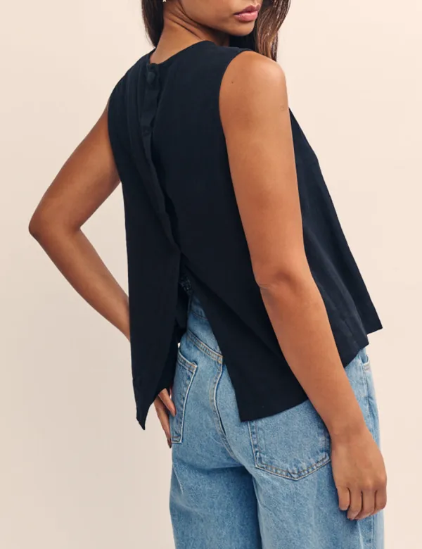 Black Linen-blend Swing Top