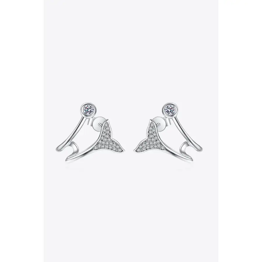 Moissanite Fishtail Rhodium Plated Earrings