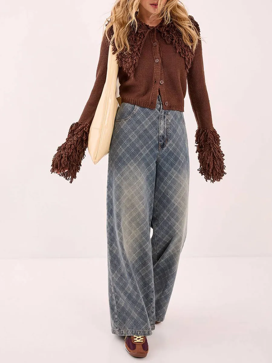 Women's Vintage-Style Fuzzy Collar Knit Cardigan