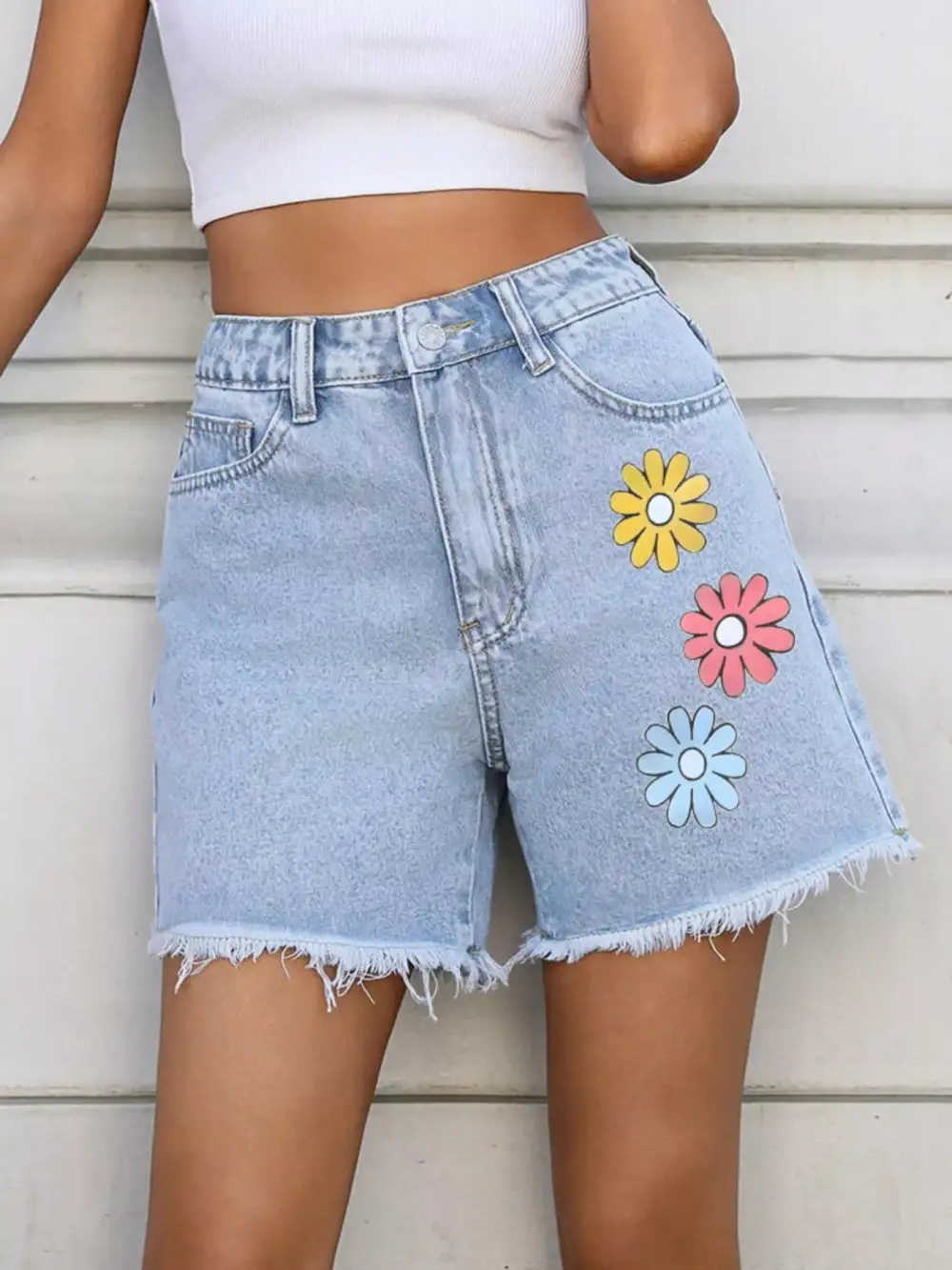 Casual Raw Hem Frayed Hem Frayed Pocketed Shorts