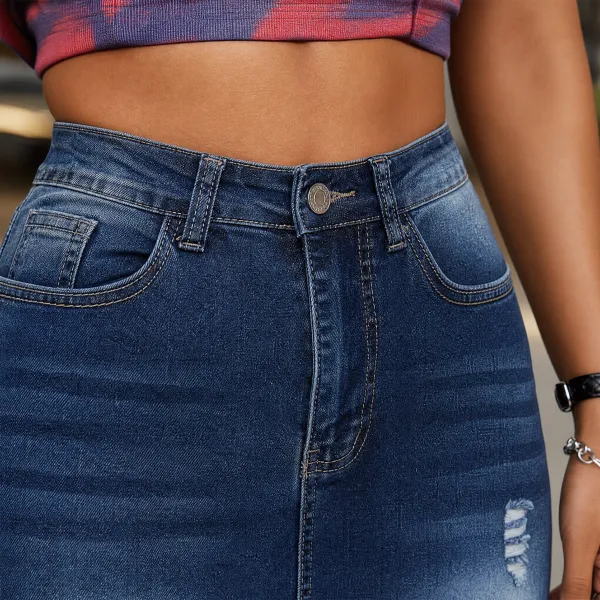 Frayed Hem Denim Skirt Jeans