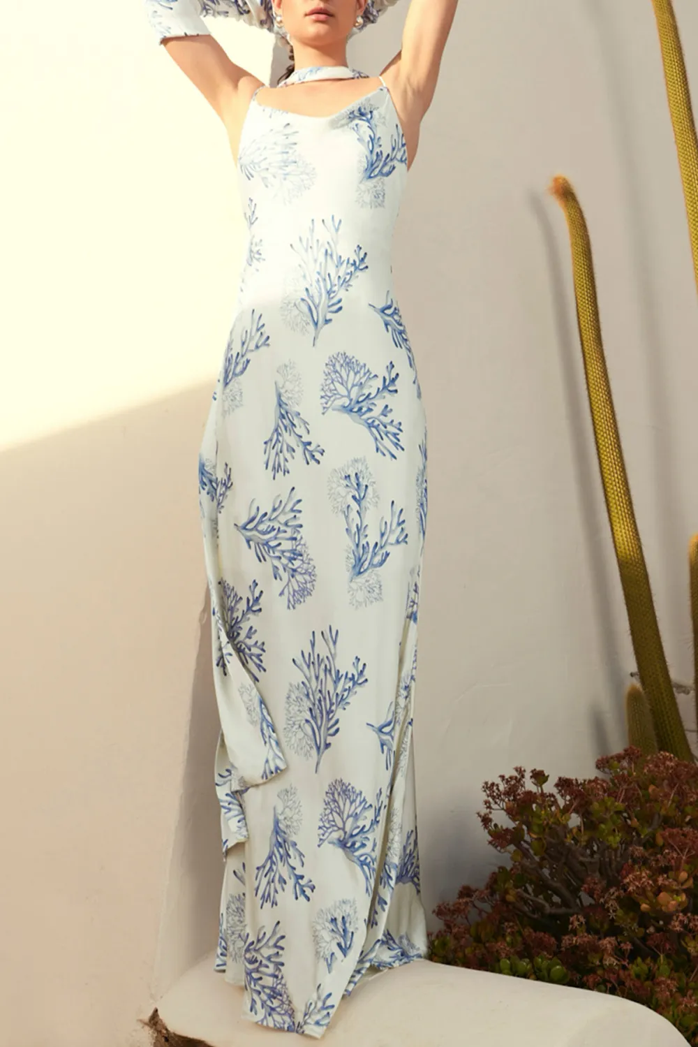 Seafoam Print Spaghetti Strap Maxi Dress