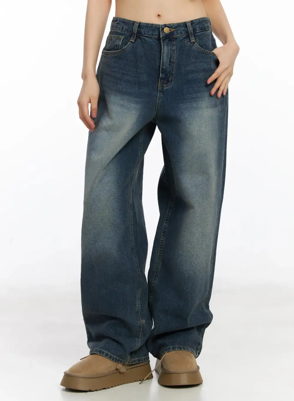 Fleece-Lined Wide Leg Jeans