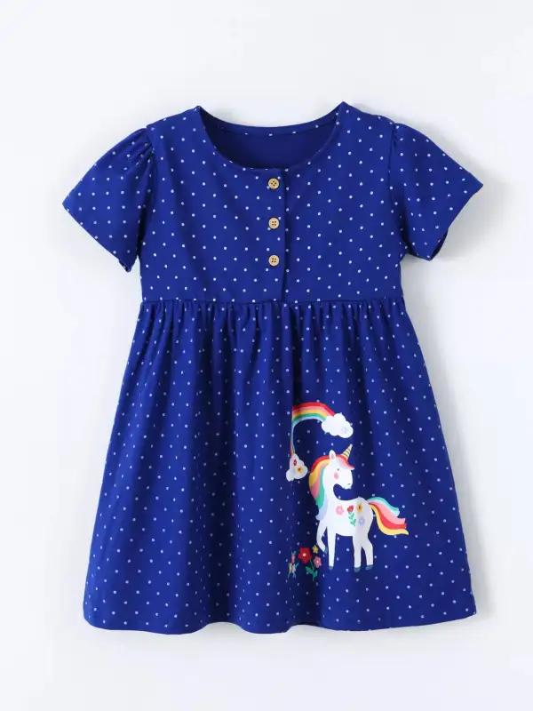 Girls Polka Dot Unicorn Rainbow Dress