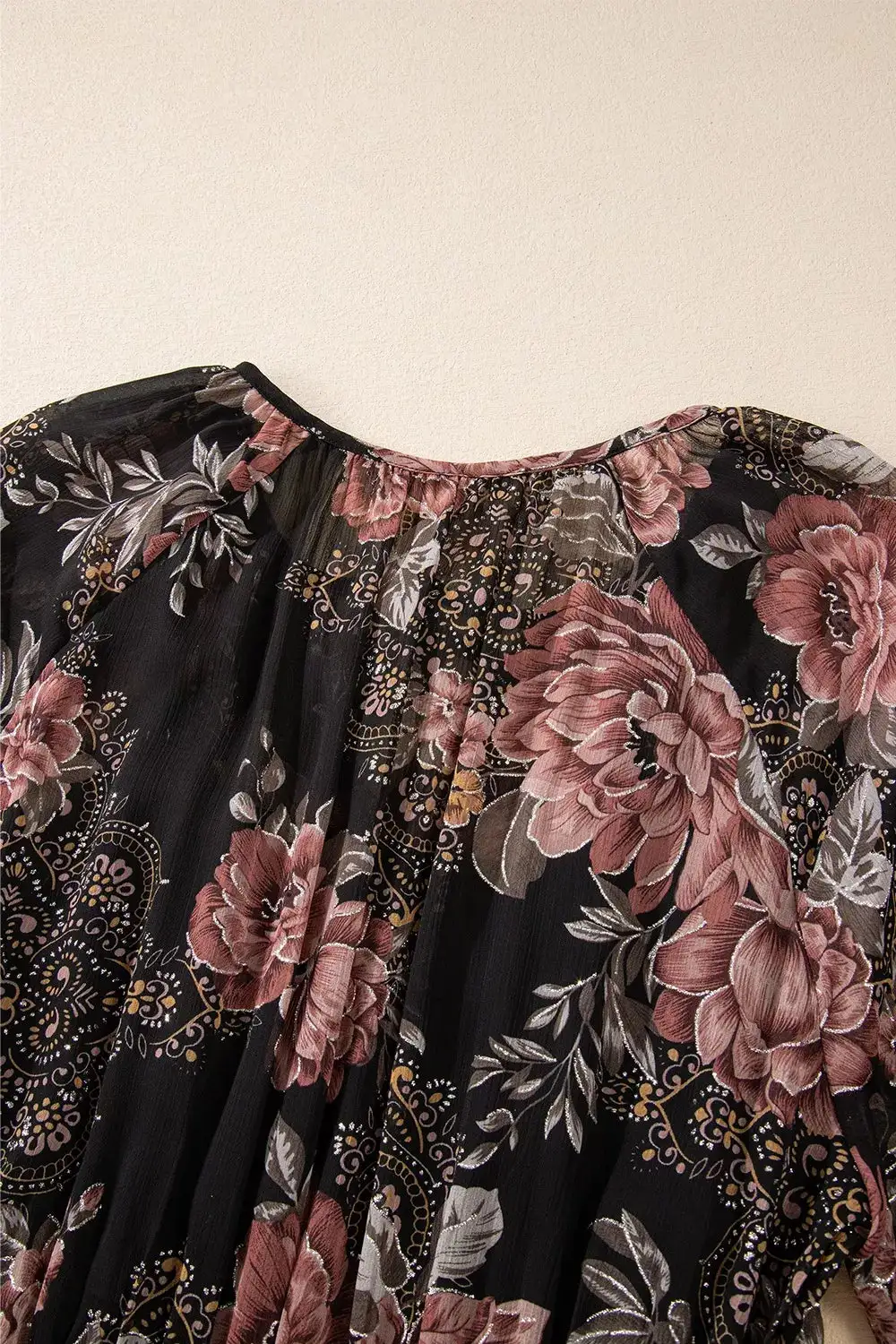 Textured Detail Floral Printed Mini Dress