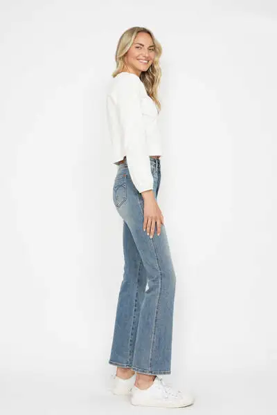 Tummy Control Back Embroidered Pocket Bootcut Denim Jeans
