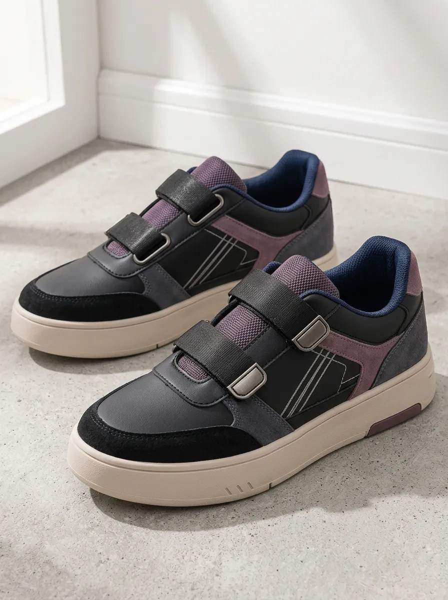 Women's Casual Colorblock Hook-and-Loop Printed Sneakers