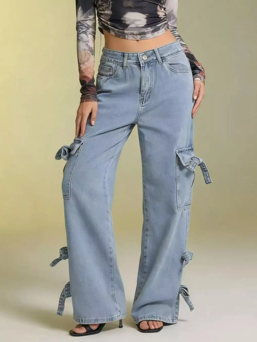 Raw Hem Tiered Denim Jeans