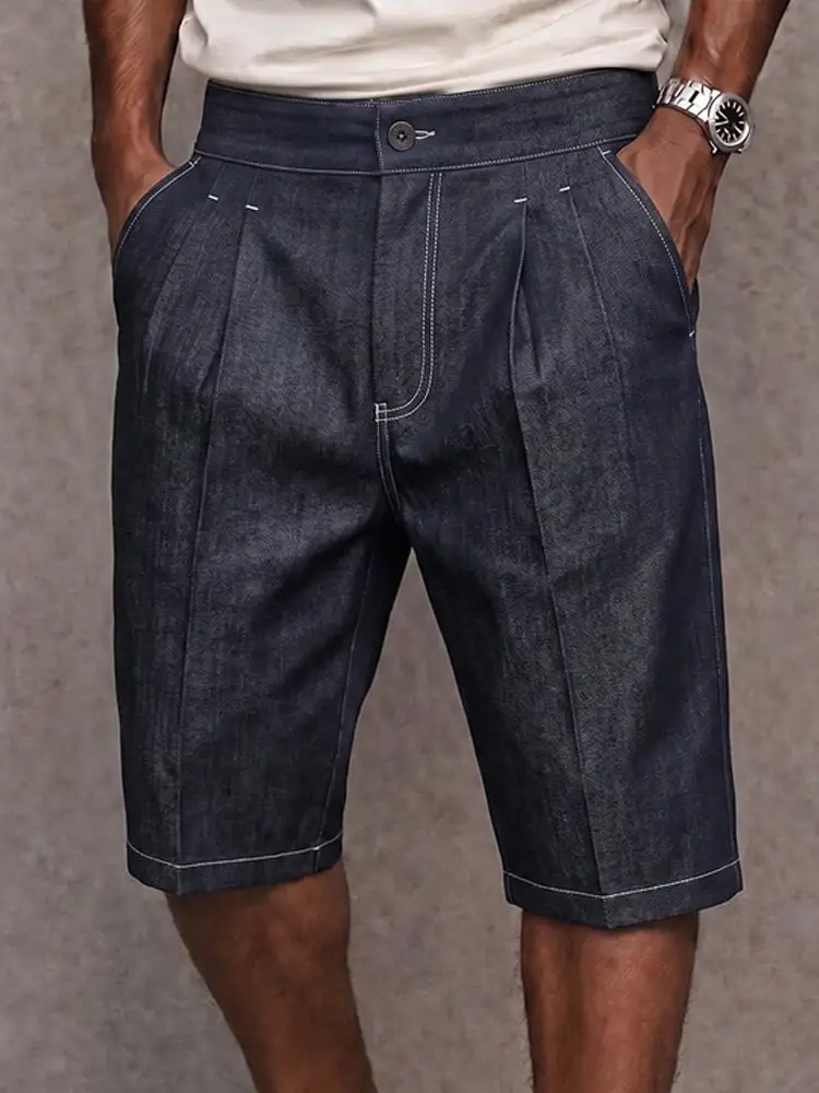 Men's Stylish Contrast Stitching Stretchy Denim Shorts