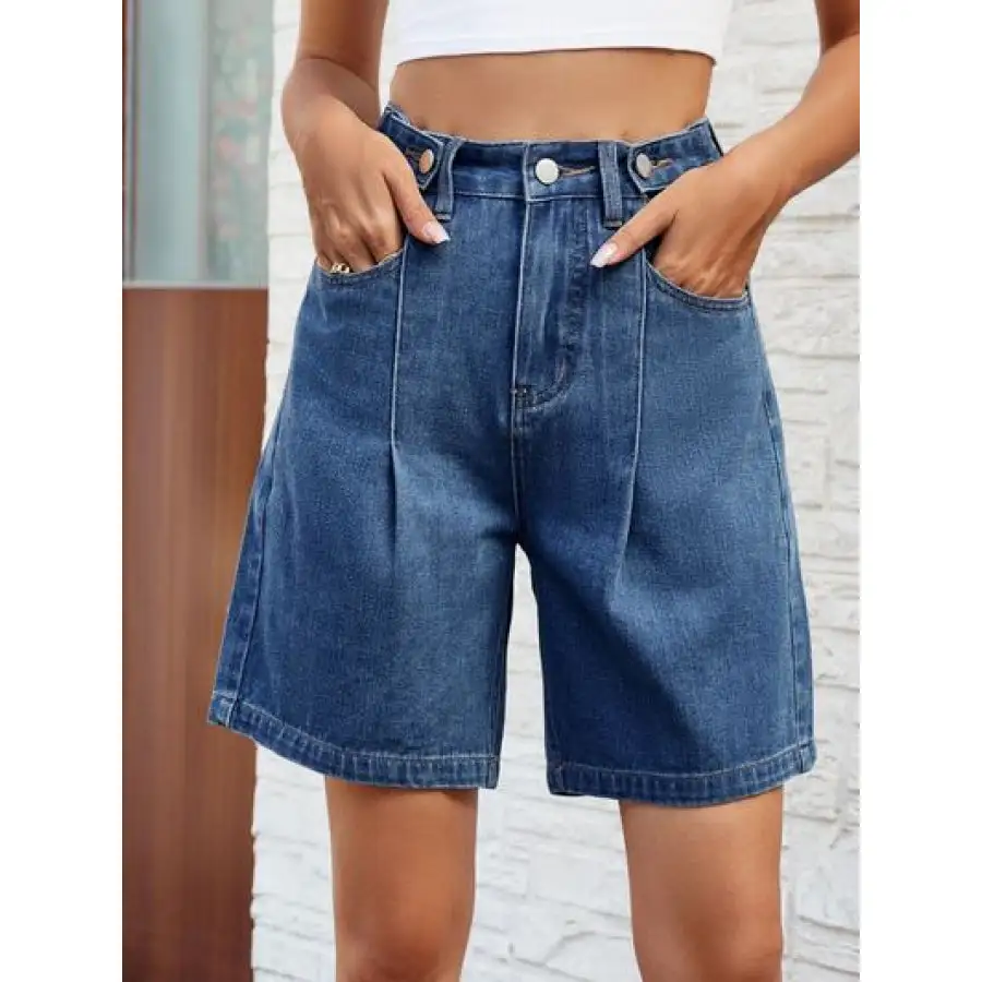 Refined High Waist Denim Shorts with Pockets