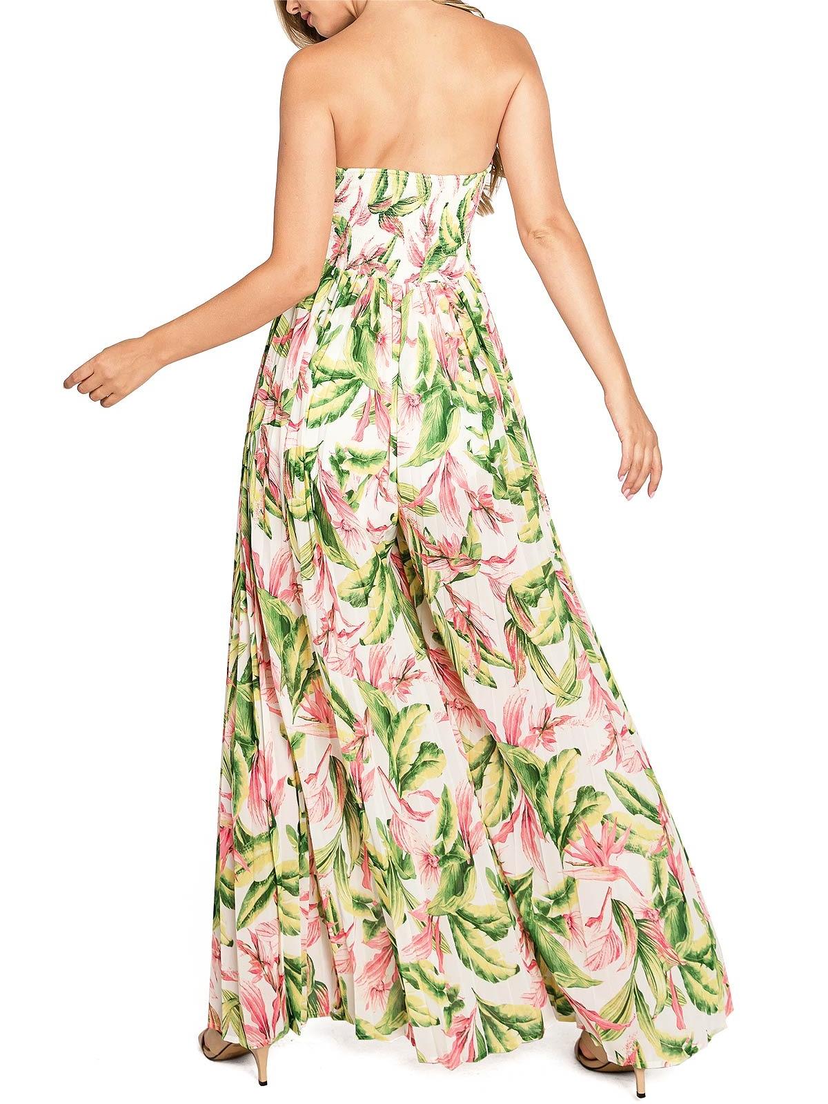 Floral Print Strapless Maxi Jumpsuit