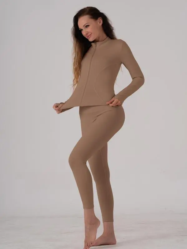 Women's Breathable Quick-Dry Active Set – Zip Jacket & High-Waist Leggings