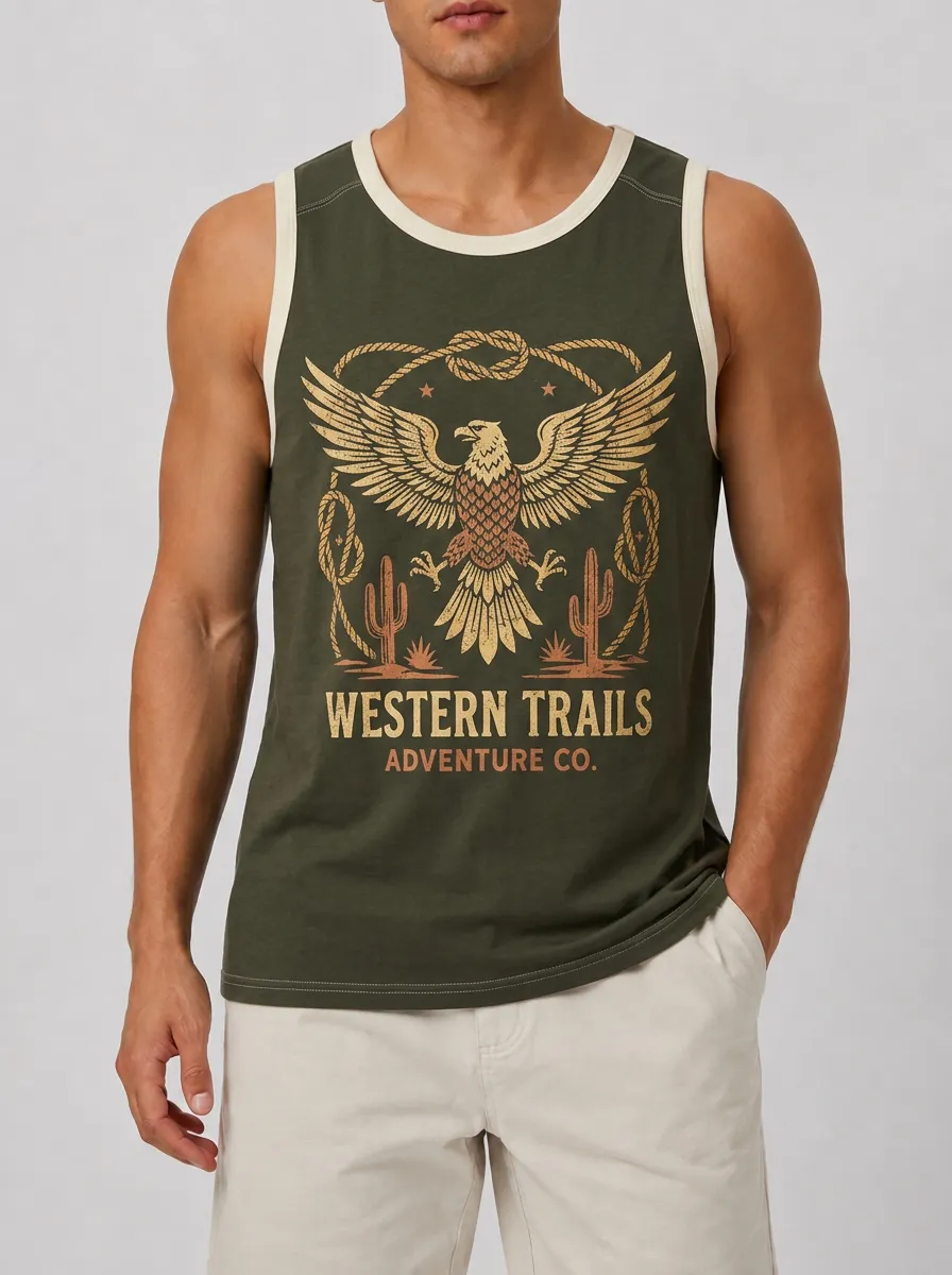 Men's Western Trails Eagle Cactus Printed Tank Top