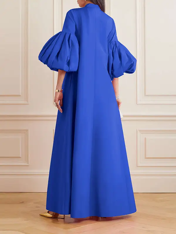 Loose Flower Shape Stand Collar Evening Dress Maxi Dress