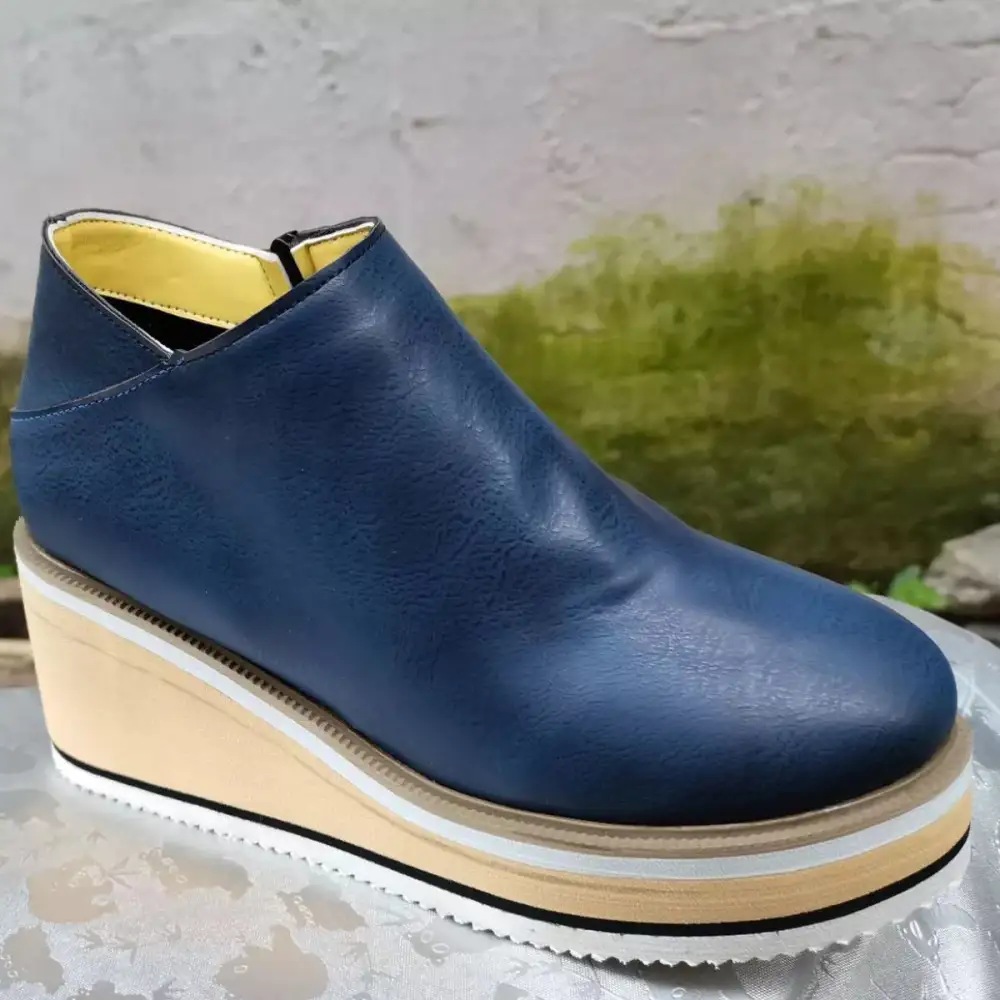 Ankle Wedge Boots with Zipper