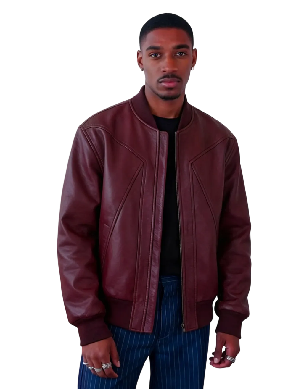 Men's solid color sporty windproof leather jacket