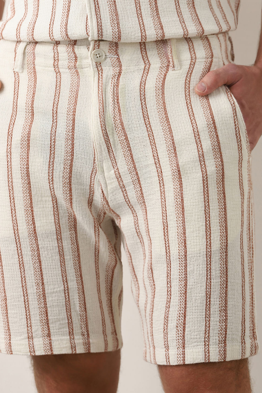 Beige Striped Co-ord Set Shorts
