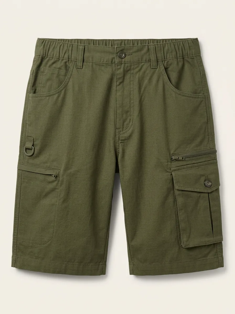 Men's Outdoor Tactical Multi-Pocket Olive Cargo Shorts