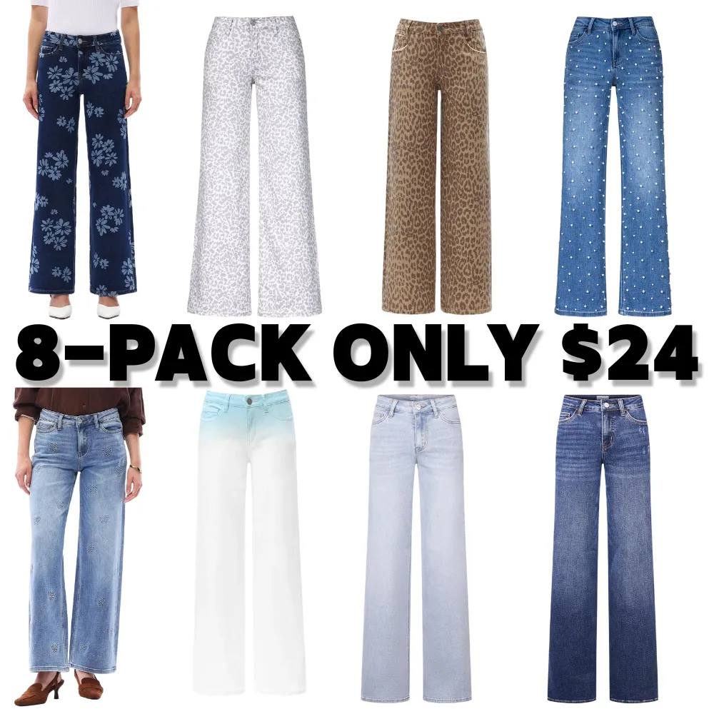 Mid-low Rise Baggy Jeans Stretchy Wide Leg for Women Distressed Pants
