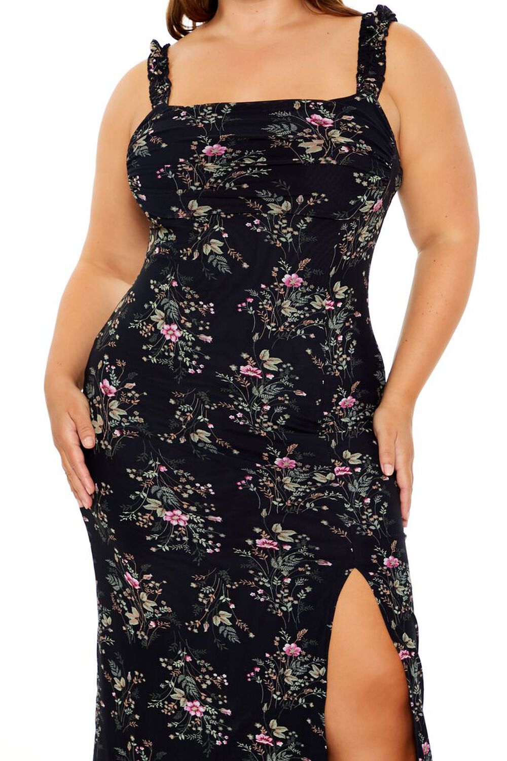 Plus Size Mesh Floral Maxi Dress