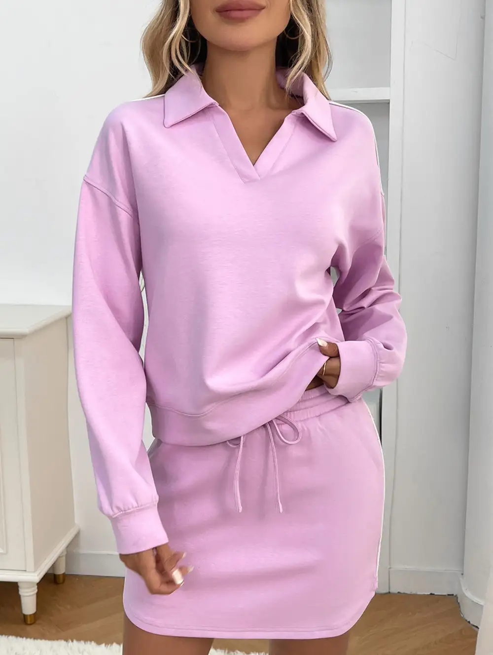 Sport Collar Top Skirt Set