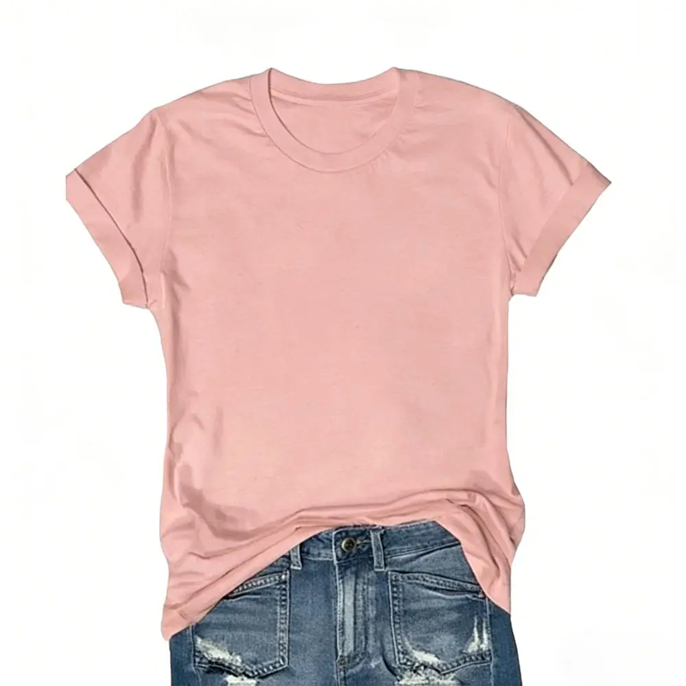 Women's Short Sleeve T-Shirts Multipack, Solid Color Round Neck Casual Tee Tops