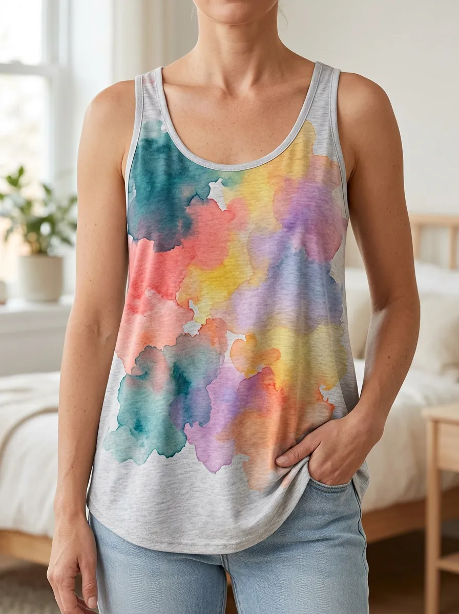 Women's Modern Colorful Watercolor Abstract Tank Top