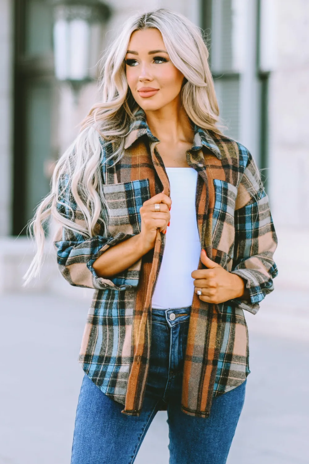 Plaid Color Block Patchwork Shirt Jacket