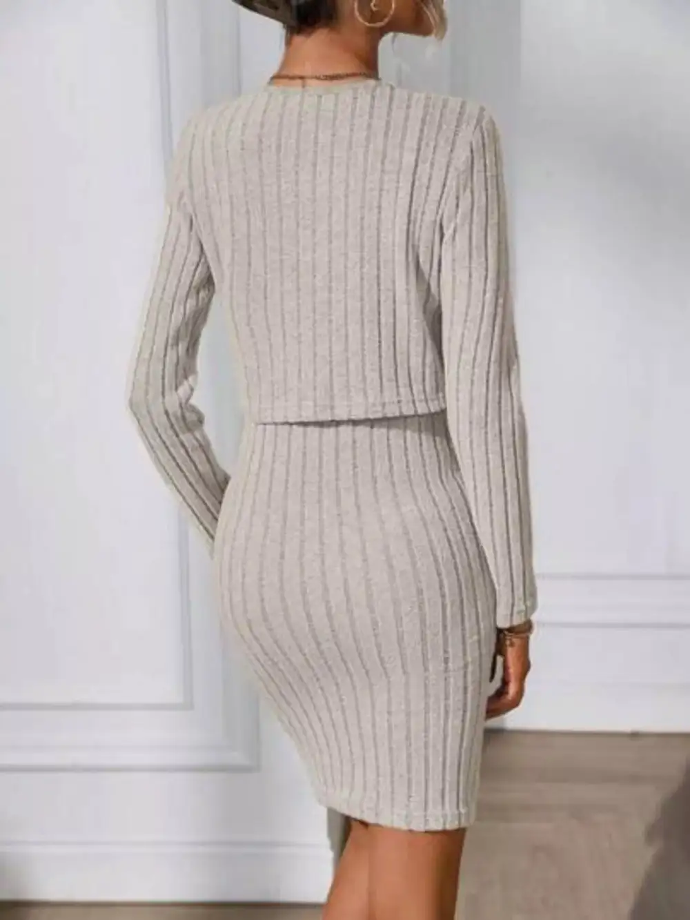Layered Detail Ribbed Knit Sweater Dress