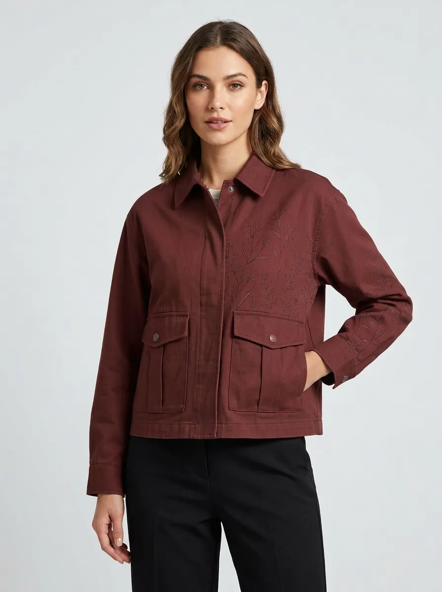 Women's Willow Botanical Line Art Printed Jacket