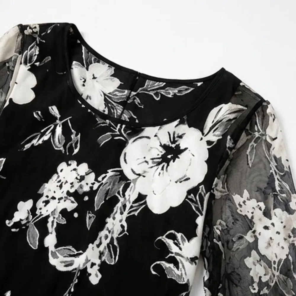Floral Chiffon Sheer Midi Dress