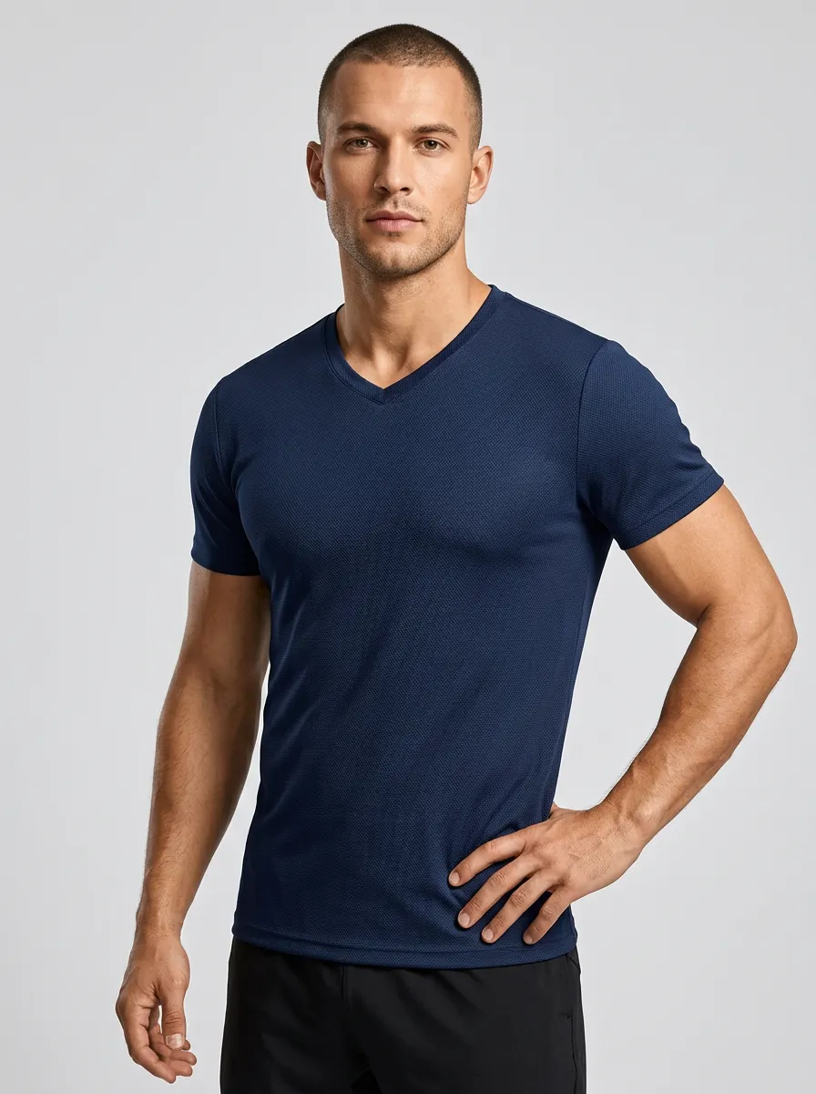 Casual Textured V-Neck Look Men's Slim Fit Short Sleeve T-Shirt