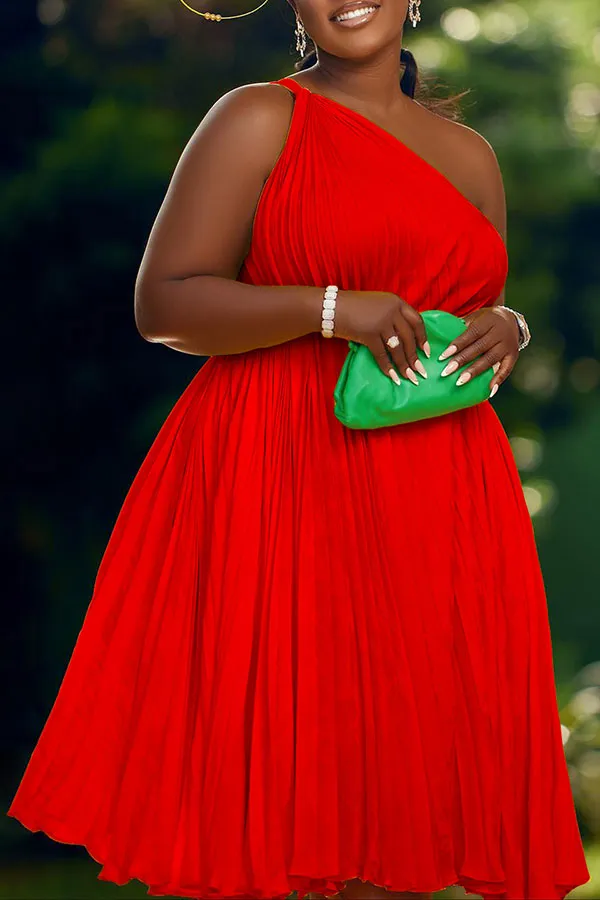 Girly Lace-Up Pleated Midi Dress