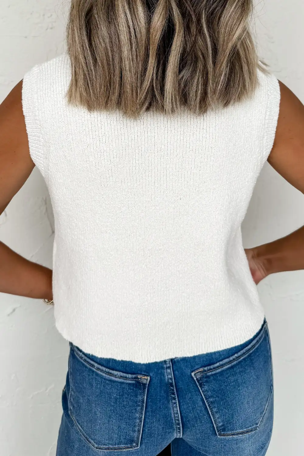 Knit Button Pocketed Viscose Blend Sweater Vest